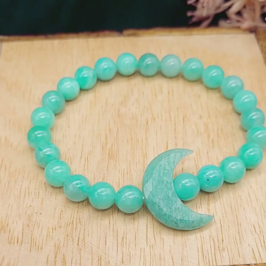 Moonlit Waves | Amazonite Crescent Moon Bracelet