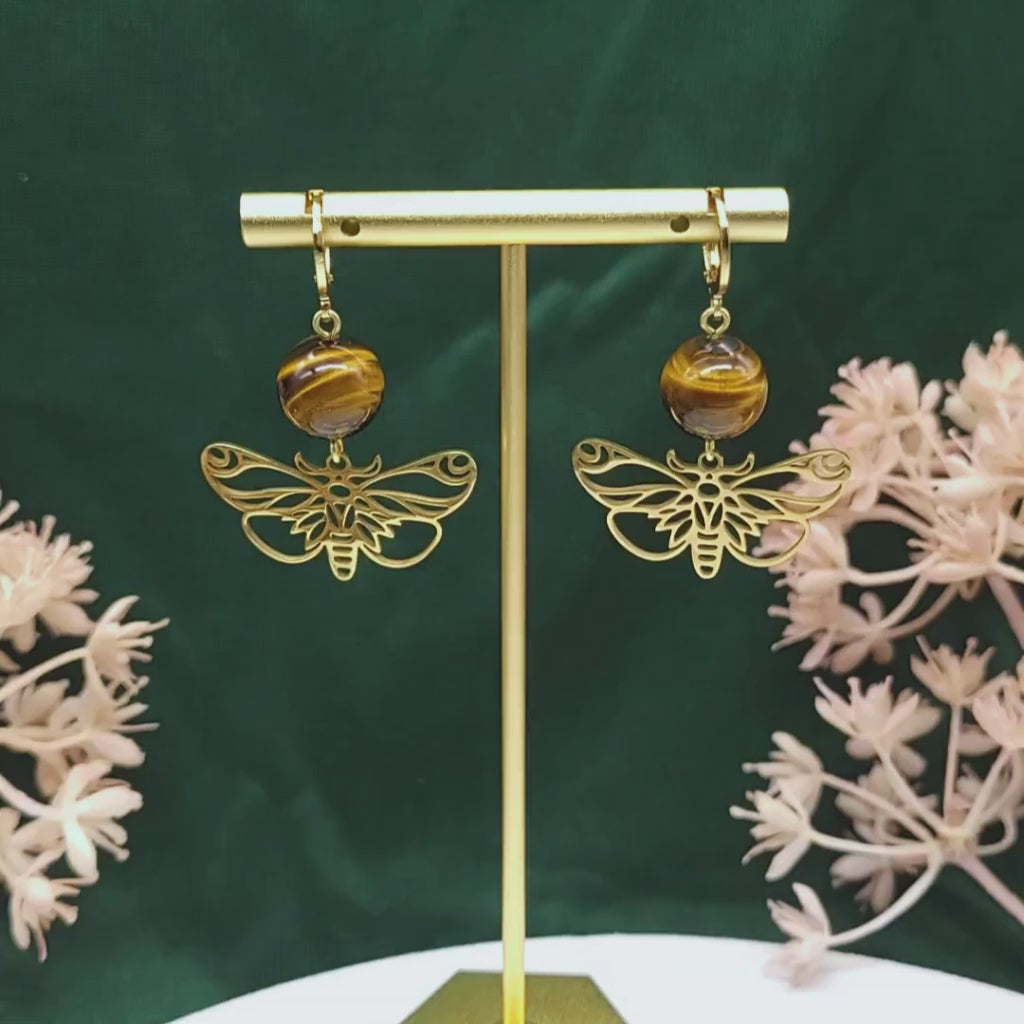 Moonlit Wanderer | Tiger's Eye Moth Earrings