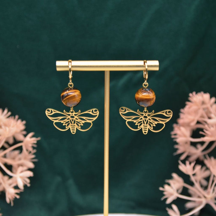 Moonlit Wanderer | Tiger's Eye Moth Earrings