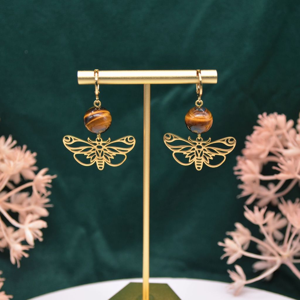 Moonlit Wanderer | Tiger's Eye Moth Earrings