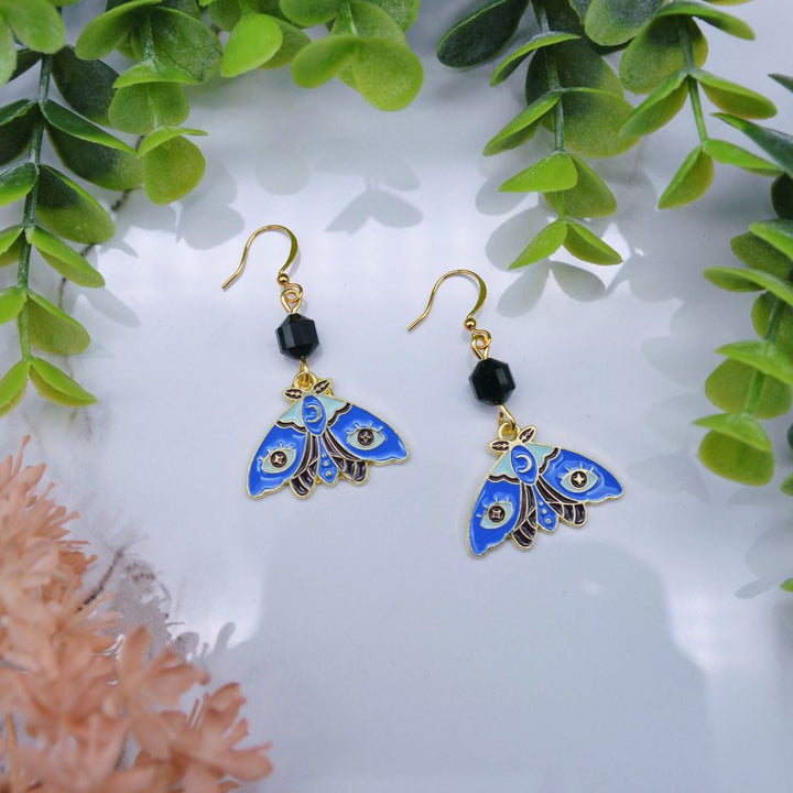 Midnight Spells | Black Tourmaline & Moth Earrings