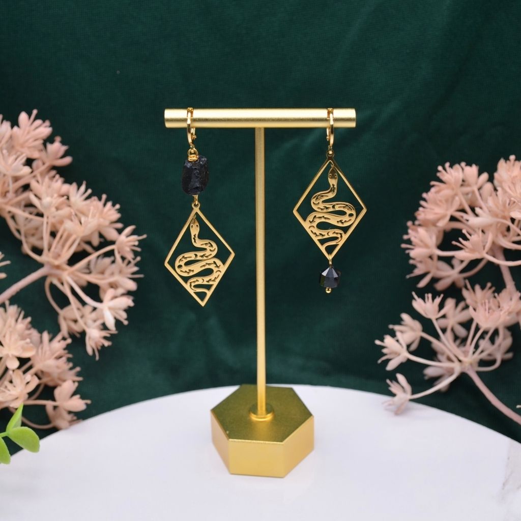 Resilience | Black Tourmaline Snake Earrings