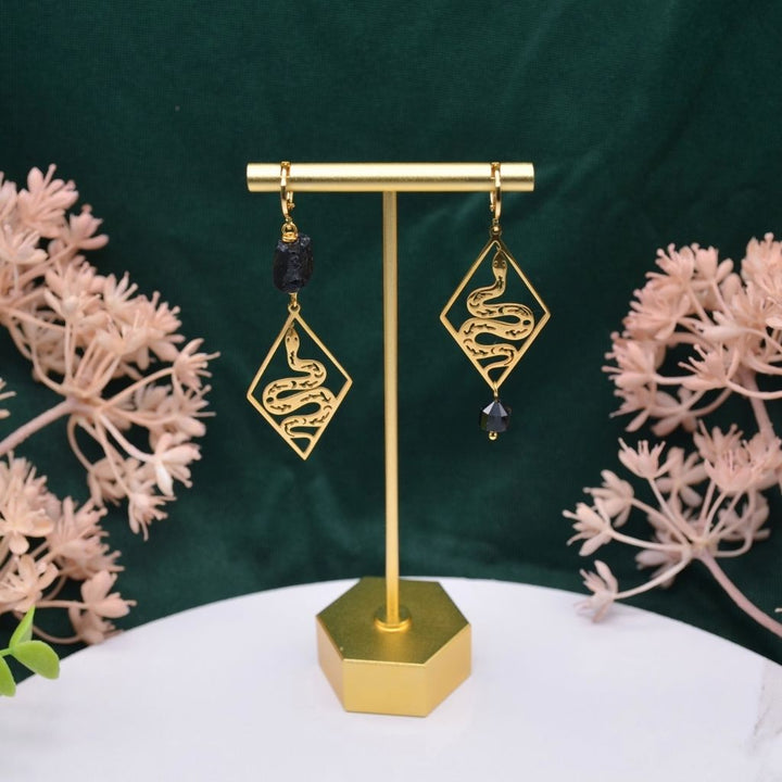 Resilience | Black Tourmaline Snake Earrings