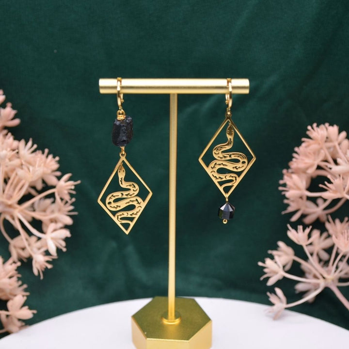 Resilience | Black Tourmaline Snake Earrings