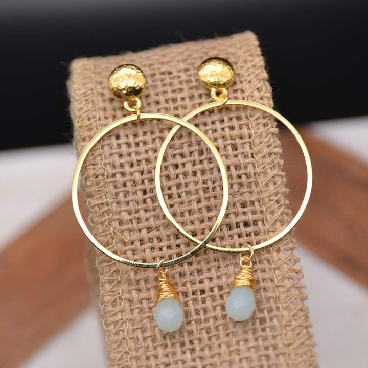 Amazonite Drops & Gold Rings Earrings