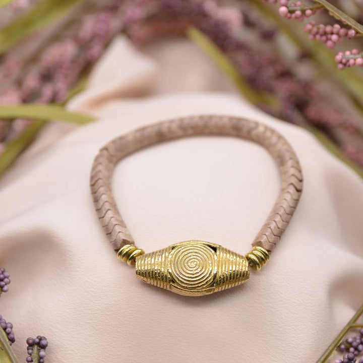 Grey Agate & Brass Snake Eye Bracelet