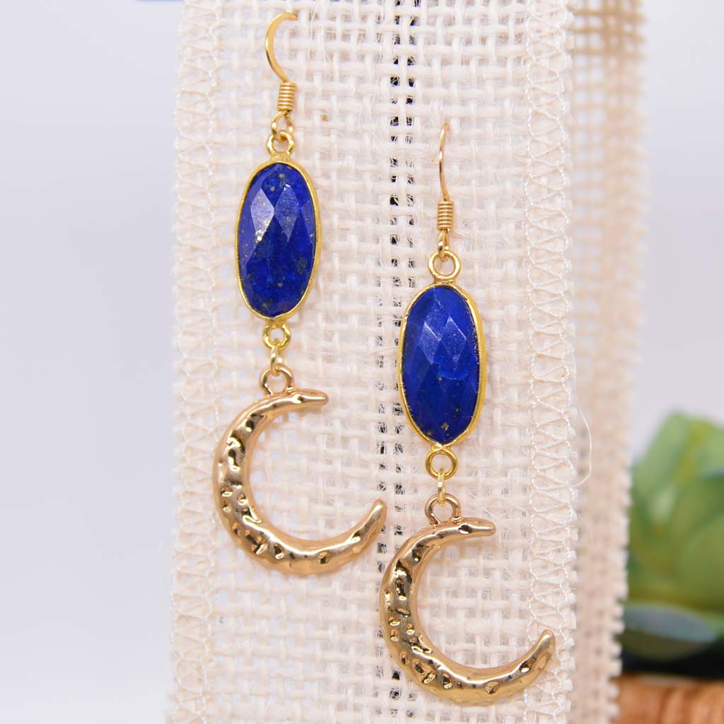 Lapis Lazuli & Crescent Moon Earrings