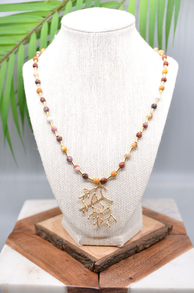 Mookaite and Coral Branch Necklace