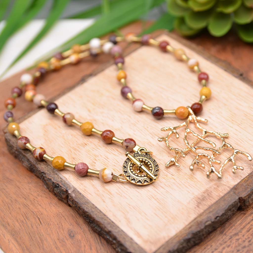 Mookaite and Coral Branch Necklace